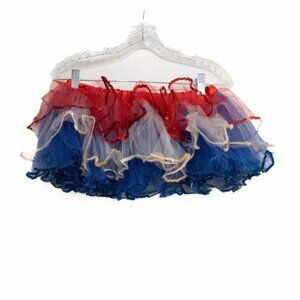 Girls Red White & Blue Polyester Tutu Skirt Chiffon Pull On Sequin Trim 13 In